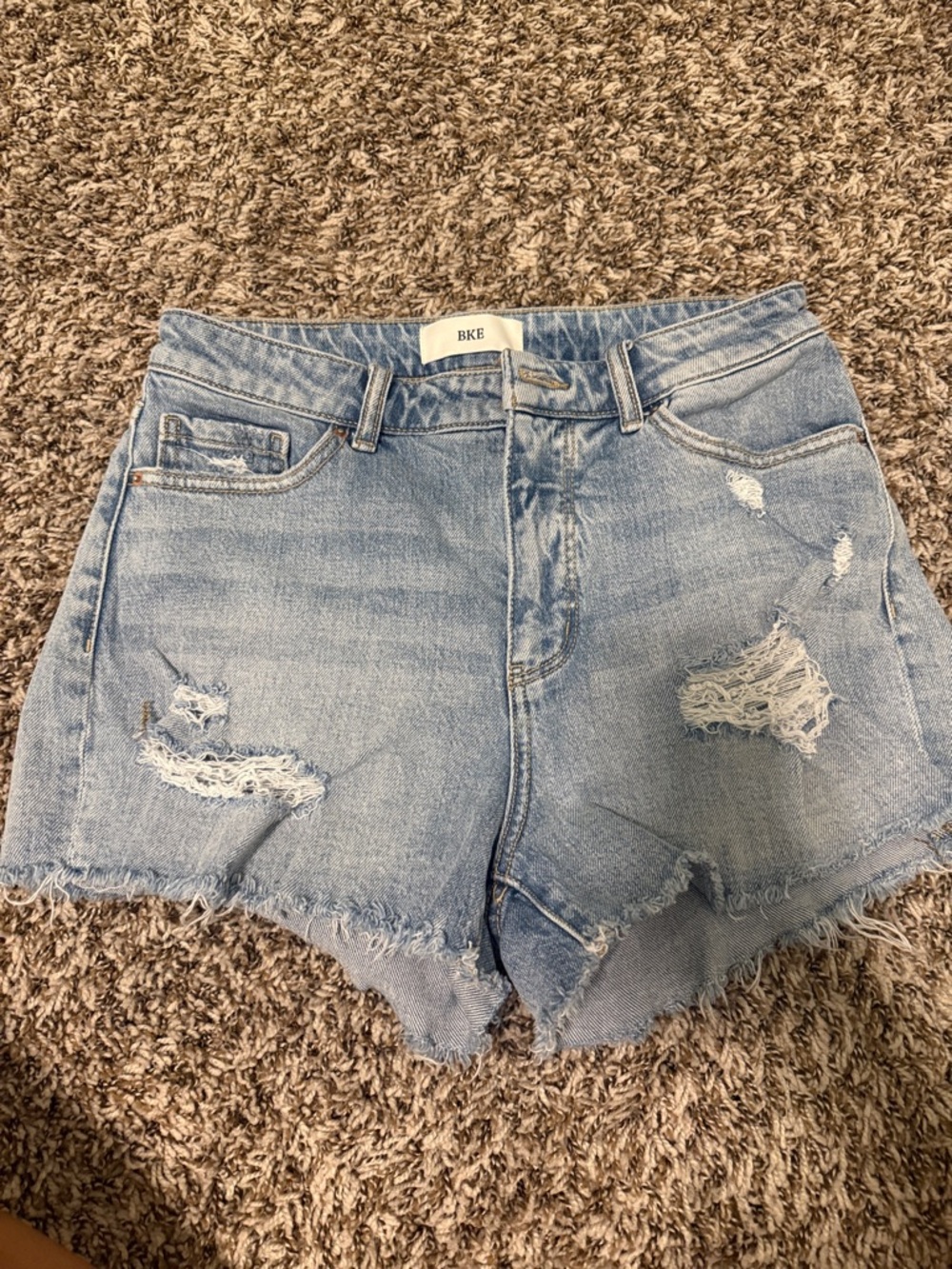 BKE Light Blue Ripped Denim Shorts - Women's